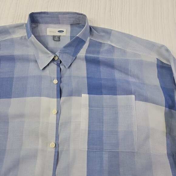 Old Navy Women's Loose Gossamer Boyfriend Shirt Blue White Plaid Size XXL - Picture 4 of 13